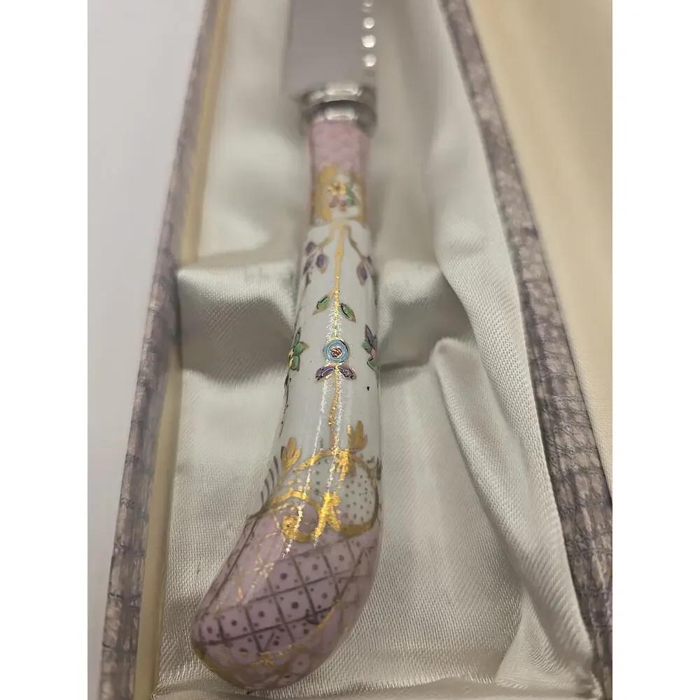 Vintage A E Lewis Sheffield England Knife Handpainted Porcelain Stainless Blade